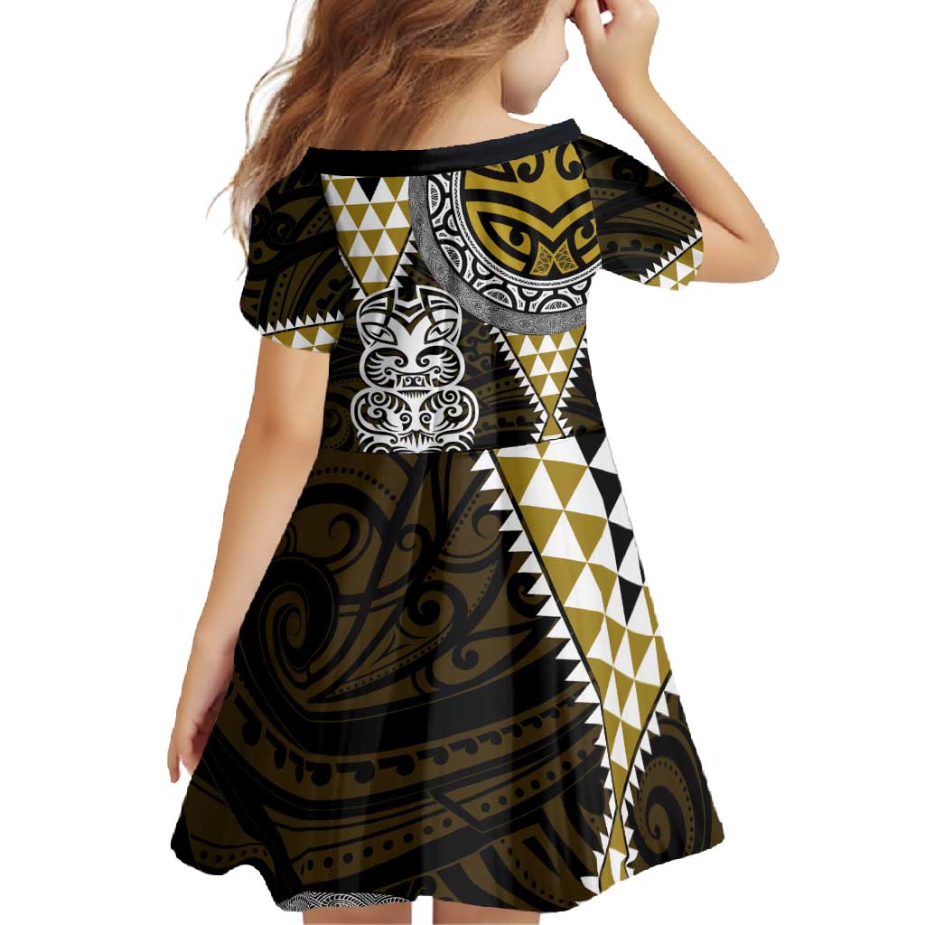 Yellow Aotearoa Niho Taniwha Family Matching Long Sleeve Bodycon Dress and Hawaiian Shirt Maori Mythology Tooth - Taniko Motifs LT14 - Polynesian Pride