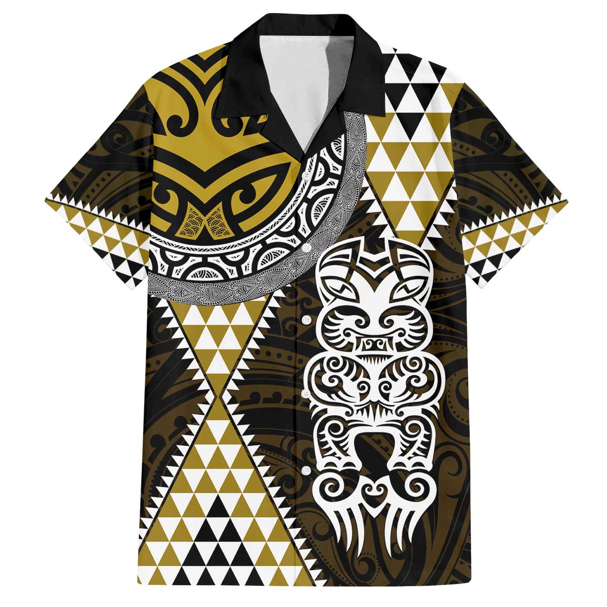 Yellow Aotearoa Niho Taniwha Family Matching Off The Shoulder Long Sleeve Dress and Hawaiian Shirt Maori Mythology Tooth - Taniko Motifs LT14 Dad's Shirt - Short Sleeve Yellow - Polynesian Pride