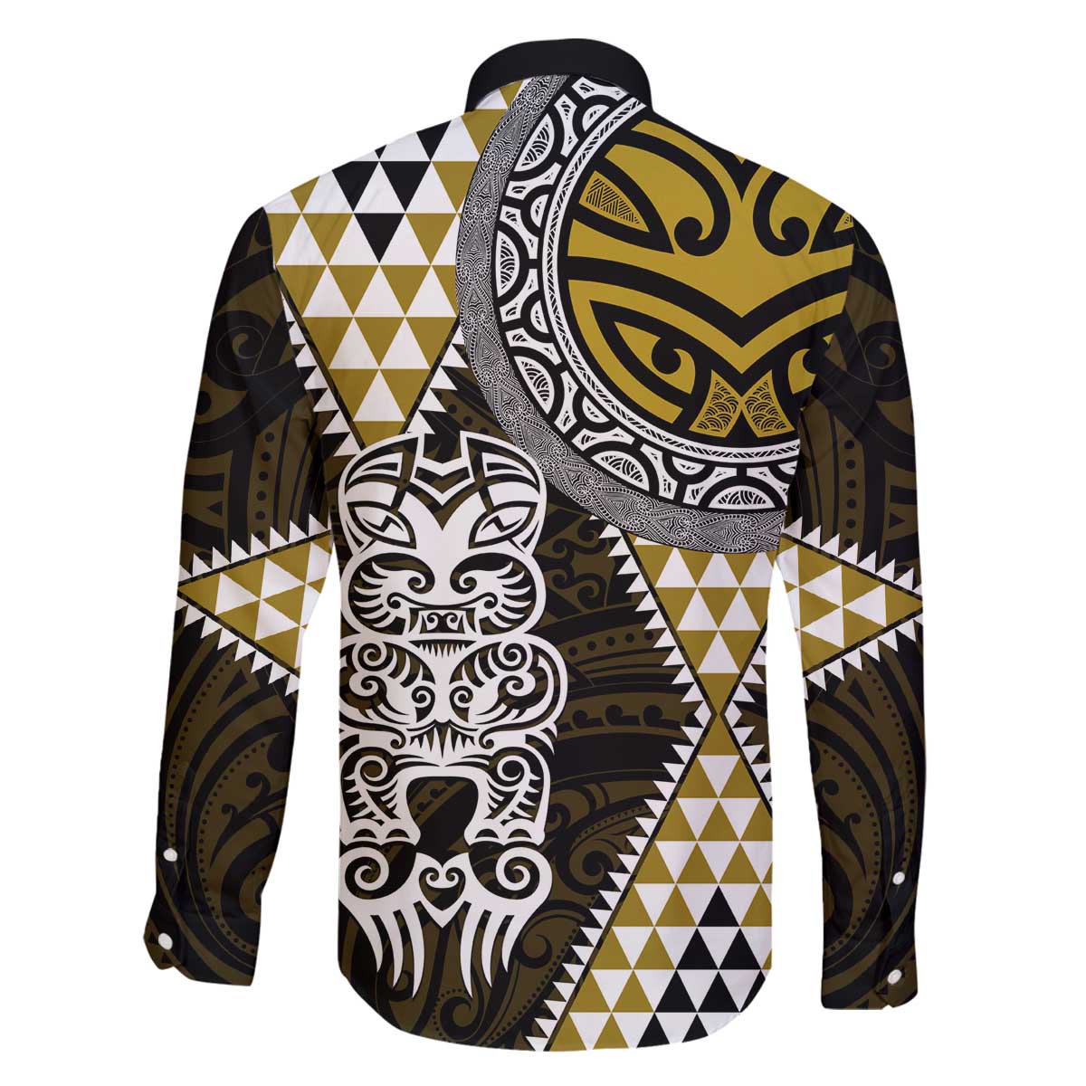 Yellow Aotearoa Niho Taniwha Family Matching Off The Shoulder Long Sleeve Dress and Hawaiian Shirt Maori Mythology Tooth - Taniko Motifs LT14 - Polynesian Pride