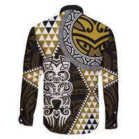 Yellow Aotearoa Niho Taniwha Family Matching Off Shoulder Maxi Dress and Hawaiian Shirt Maori Mythology Tooth - Taniko Motifs LT14 - Polynesian Pride