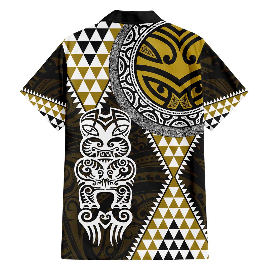 Yellow Aotearoa Niho Taniwha Family Matching Short Sleeve Bodycon Dress and Hawaiian Shirt Maori Mythology Tooth - Taniko Motifs LT14 - Polynesian Pride