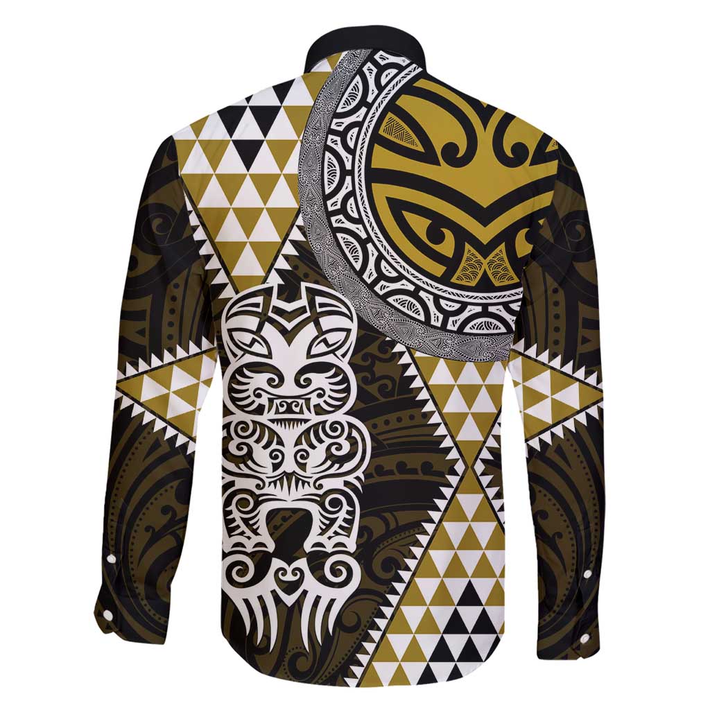 Yellow Aotearoa Niho Taniwha Family Matching Short Sleeve Bodycon Dress and Hawaiian Shirt Maori Mythology Tooth - Taniko Motifs LT14 - Polynesian Pride
