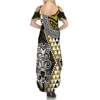 Yellow Aotearoa Niho Taniwha Family Matching Summer Maxi Dress and Hawaiian Shirt Maori Mythology Tooth - Taniko Motifs LT14 - Polynesian Pride