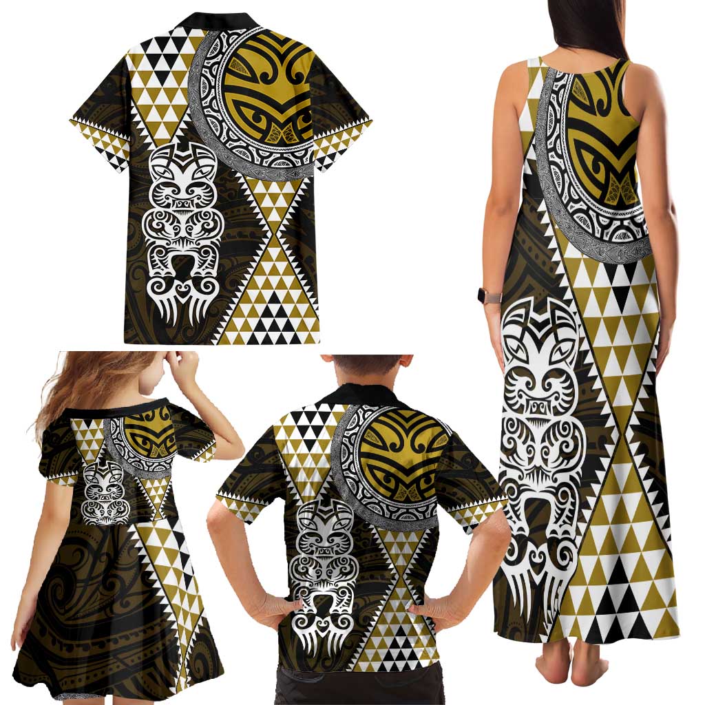 Yellow Aotearoa Niho Taniwha Family Matching Tank Maxi Dress and Hawaiian Shirt Maori Mythology Tooth - Taniko Motifs LT14 - Polynesian Pride