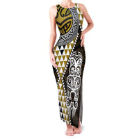 Yellow Aotearoa Niho Taniwha Family Matching Tank Maxi Dress and Hawaiian Shirt Maori Mythology Tooth - Taniko Motifs LT14 Mom's Dress Yellow - Polynesian Pride