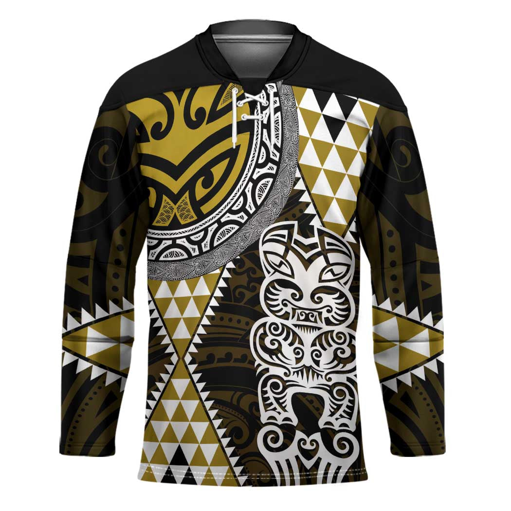 Yellow Aotearoa Niho Taniwha Hockey Jersey Maori Mythology Tooth - Taniko Motifs - Polynesian Pride