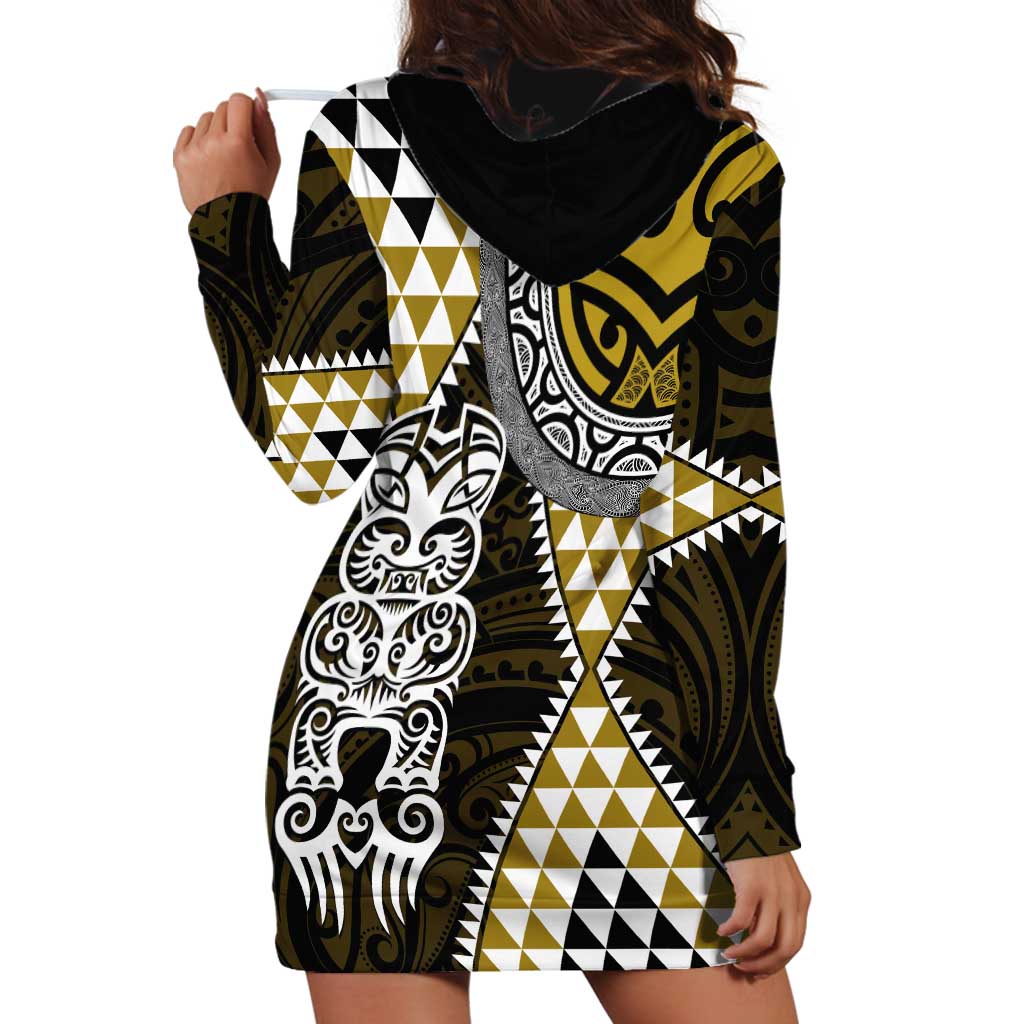 Yellow Aotearoa Niho Taniwha Hoodie Dress Maori Mythology Tooth - Taniko Motifs