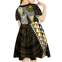 Yellow Aotearoa Niho Taniwha Kid Short Sleeve Dress Maori Mythology Tooth - Taniko Motifs