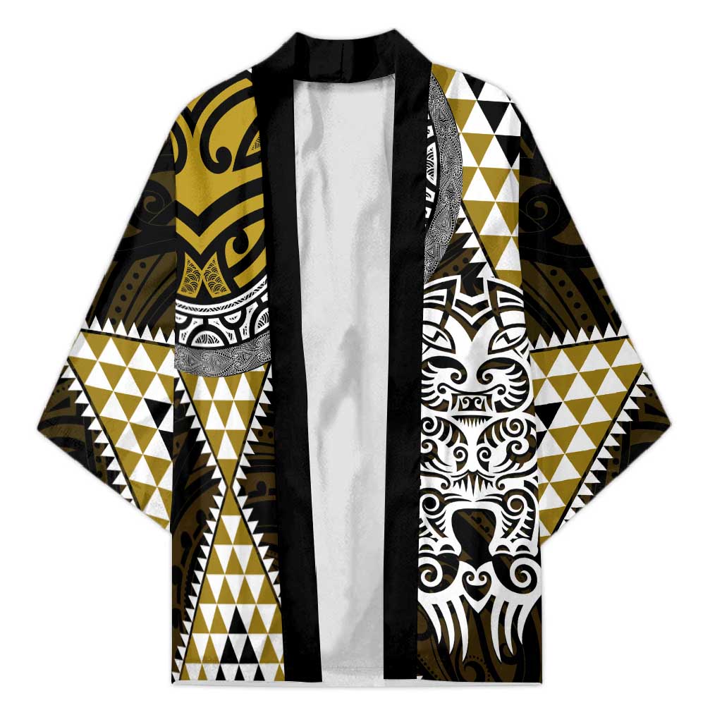 Yellow Aotearoa Niho Taniwha Kimono Maori Mythology Tooth - Taniko Motifs - Polynesian Pride