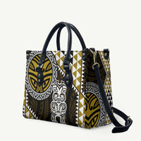 Yellow Aotearoa Niho Taniwha Leather Bag Maori Mythology Tooth - Taniko Motifs LT14 Yellow - Polynesian Pride
