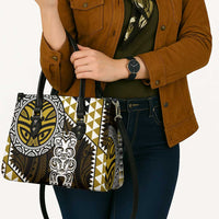Yellow Aotearoa Niho Taniwha Leather Bag Maori Mythology Tooth - Taniko Motifs LT14 - Polynesian Pride