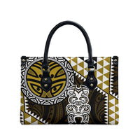 Yellow Aotearoa Niho Taniwha Leather Bag Maori Mythology Tooth - Taniko Motifs LT14 - Polynesian Pride