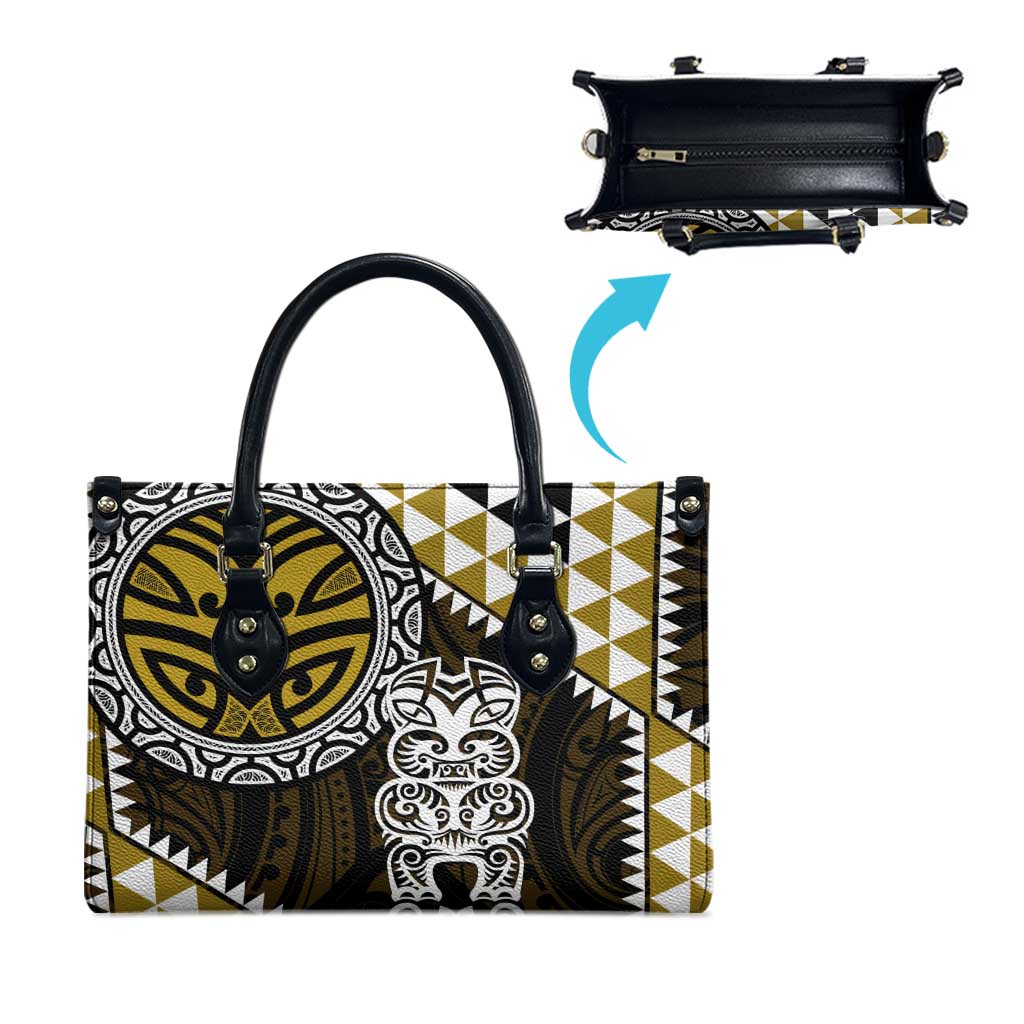 Yellow Aotearoa Niho Taniwha Leather Bag Maori Mythology Tooth - Taniko Motifs LT14 - Polynesian Pride