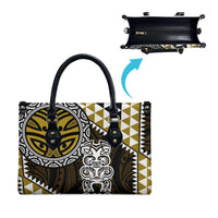 Yellow Aotearoa Niho Taniwha Leather Bag Maori Mythology Tooth - Taniko Motifs LT14 - Polynesian Pride