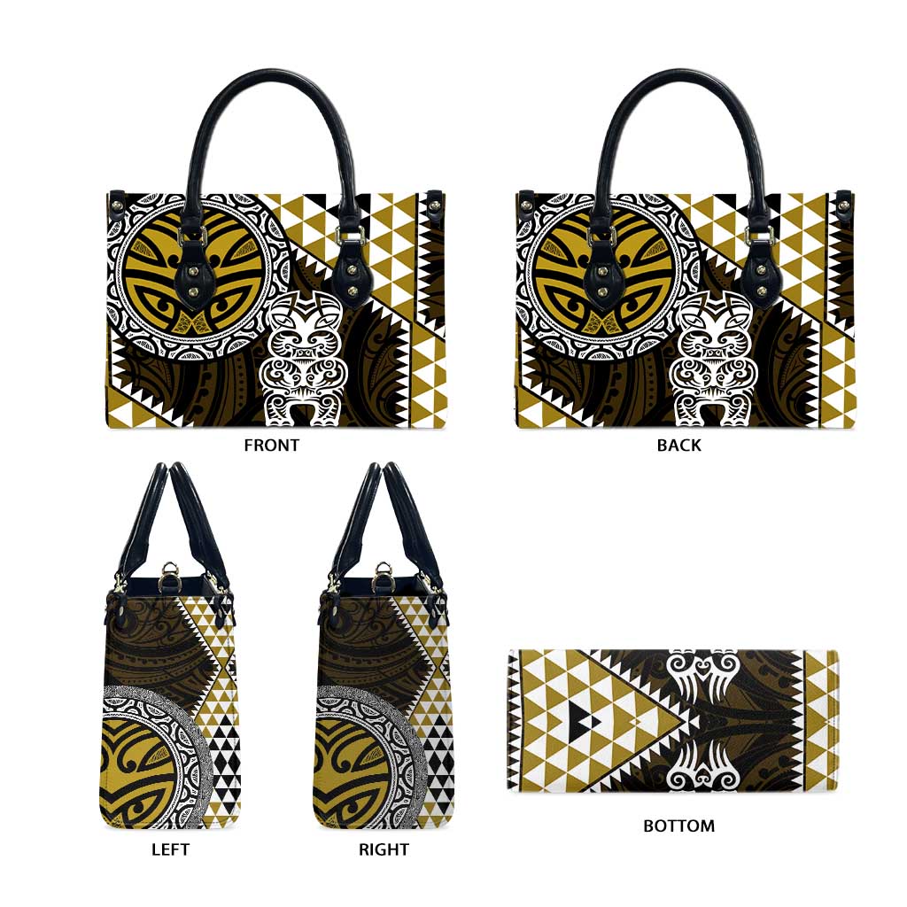 Yellow Aotearoa Niho Taniwha Leather Bag Maori Mythology Tooth - Taniko Motifs LT14 - Polynesian Pride