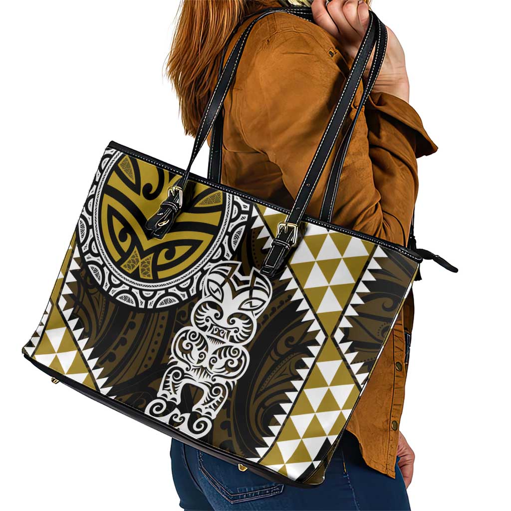 Yellow Aotearoa Niho Taniwha Leather Tote Bag Maori Mythology Tooth - Taniko Motifs