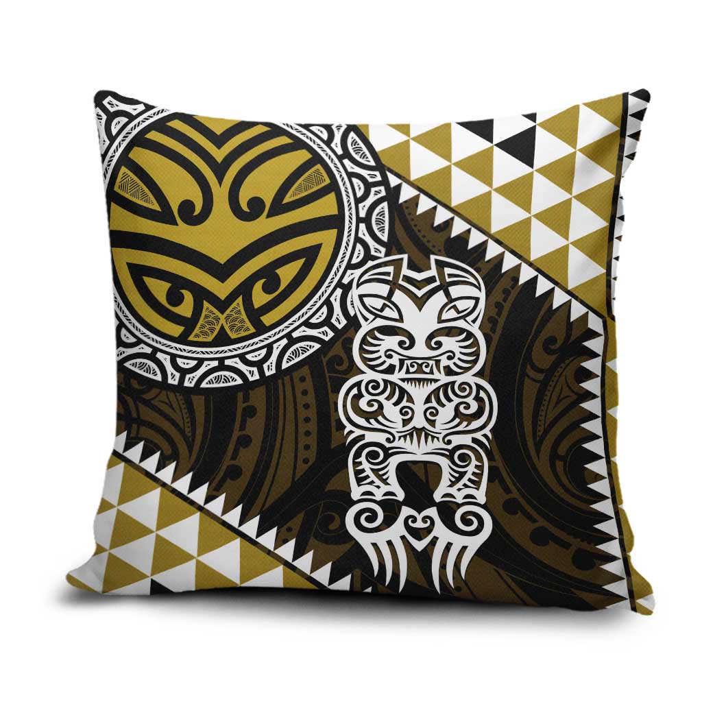 Yellow Aotearoa Niho Taniwha Pillow Cover Maori Mythology Tooth - Taniko Motifs - Polynesian Pride