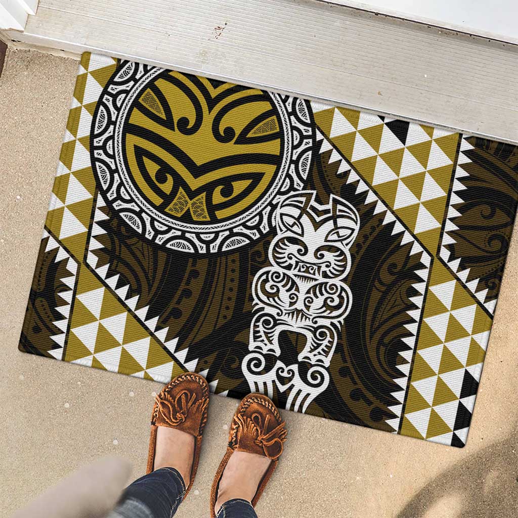 Yellow Aotearoa Niho Taniwha Rubber Doormat Maori Mythology Tooth - Taniko Motifs