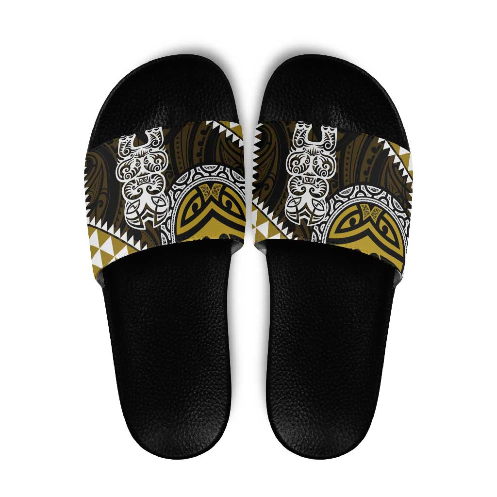 Yellow Aotearoa Niho Taniwha Slide Sandals Maori Mythology Tooth - Taniko Motifs - Polynesian Pride
