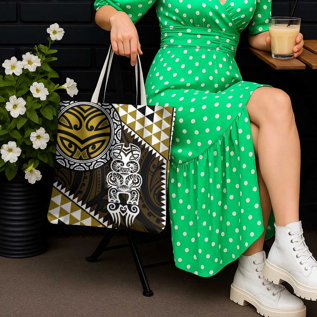 Yellow Aotearoa Niho Taniwha Tote Bag Maori Mythology Tooth - Taniko Motifs - Polynesian Pride