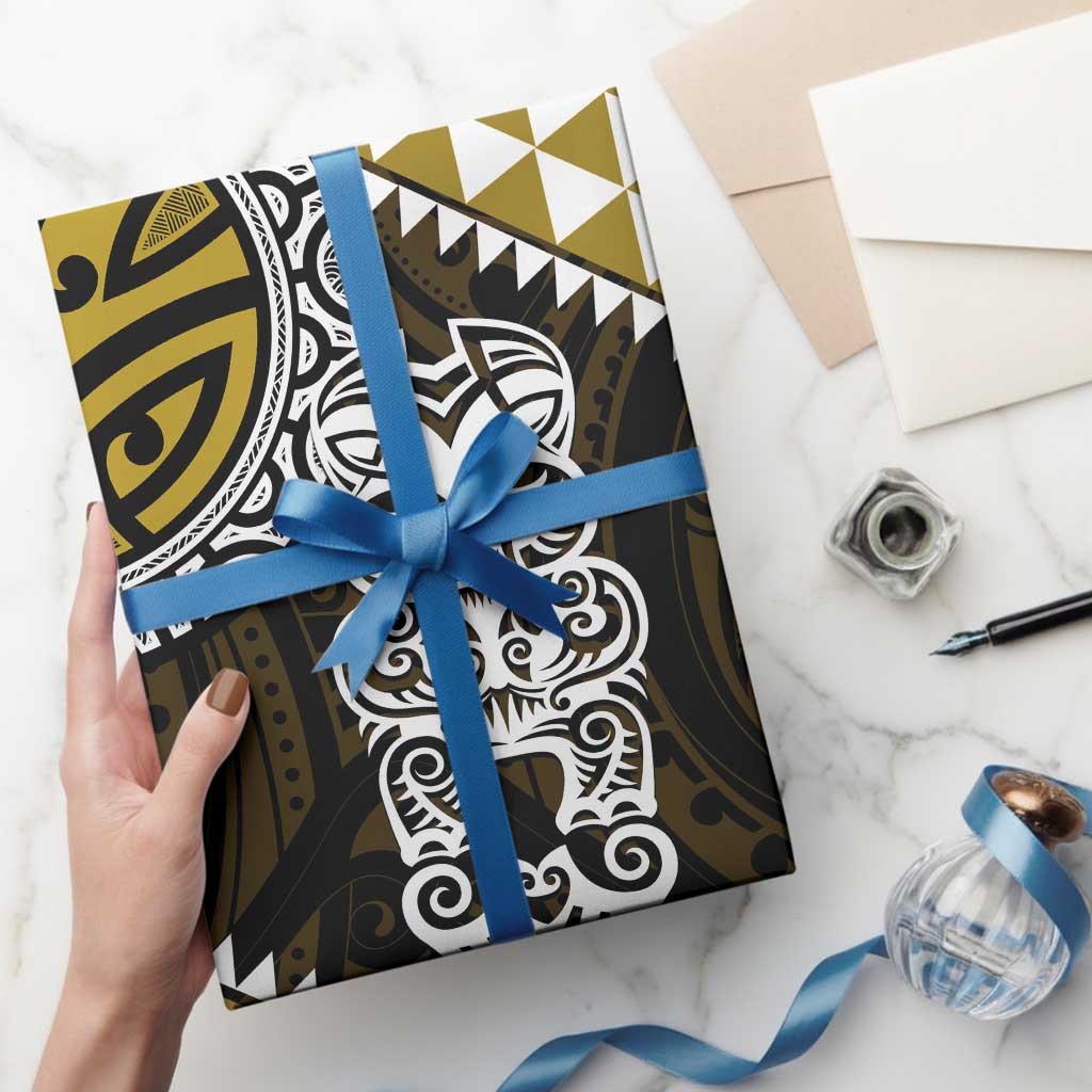 Yellow Aotearoa Niho Taniwha Wrapping Paper Maori Mythology Tooth - Taniko Motifs - Polynesian Pride