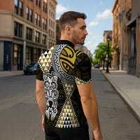 Yellow Aotearoa Niho Taniwha Zipper Polo Shirt Maori Mythology Tooth - Taniko Motifs LT14 - Polynesian Pride