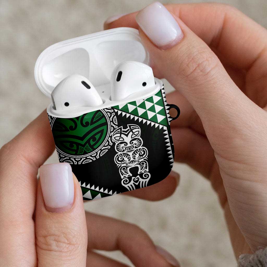 Green Aotearoa Niho Taniwha AirPods Case Maori Mythology Tooth - Taniko Motifs - Polynesian Pride