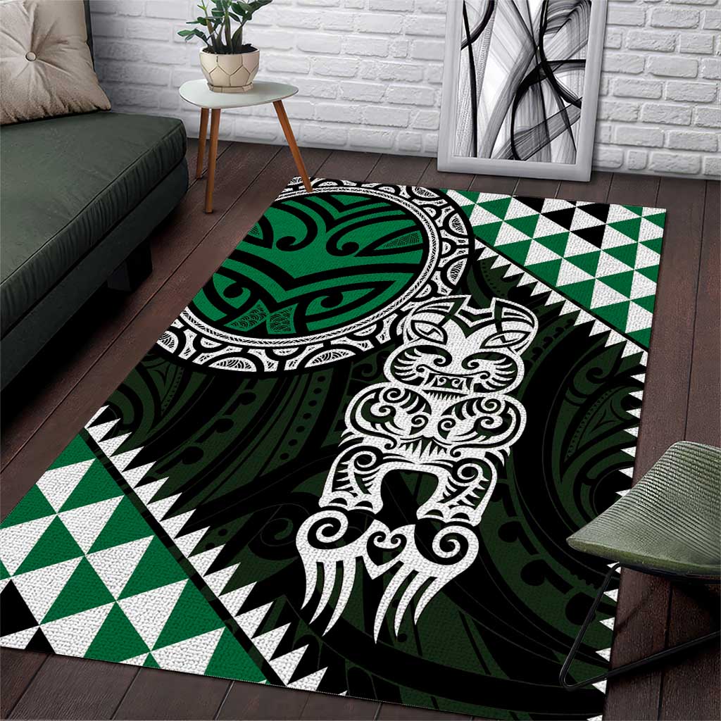 Green Aotearoa Niho Taniwha Area Rug Maori Mythology Tooth - Taniko Motifs LT14 Green - Polynesian Pride