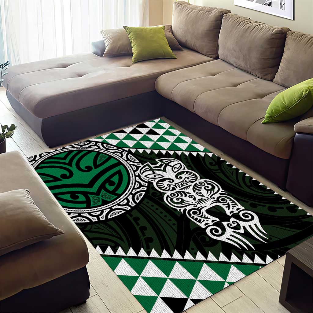 Green Aotearoa Niho Taniwha Area Rug Maori Mythology Tooth - Taniko Motifs LT14 - Polynesian Pride