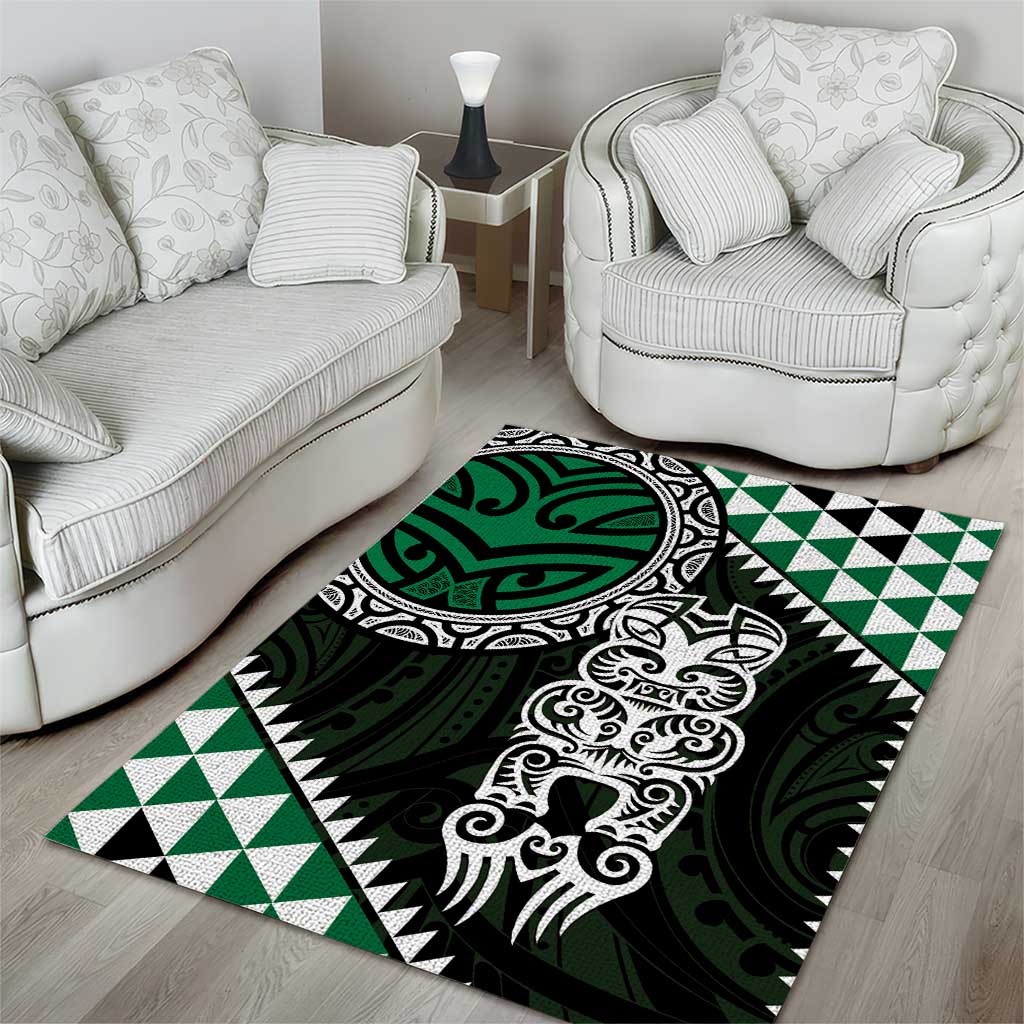 Green Aotearoa Niho Taniwha Area Rug Maori Mythology Tooth - Taniko Motifs LT14 - Polynesian Pride