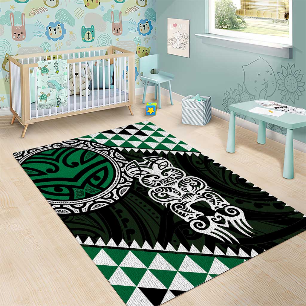 Green Aotearoa Niho Taniwha Area Rug Maori Mythology Tooth - Taniko Motifs LT14 - Polynesian Pride