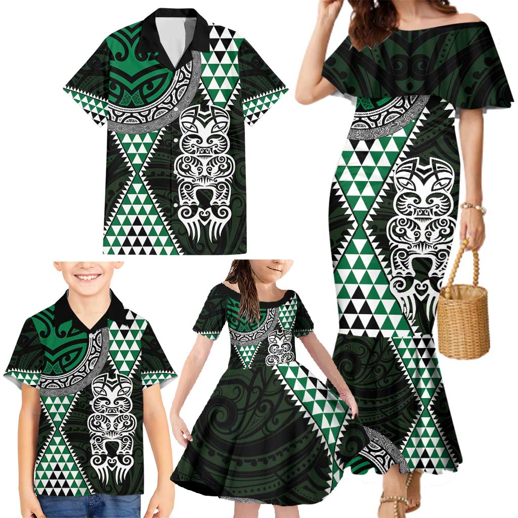 Green Aotearoa Niho Taniwha Family Matching Mermaid Dress and Hawaiian Shirt Maori Mythology Tooth - Taniko Motifs LT14 - Polynesian Pride