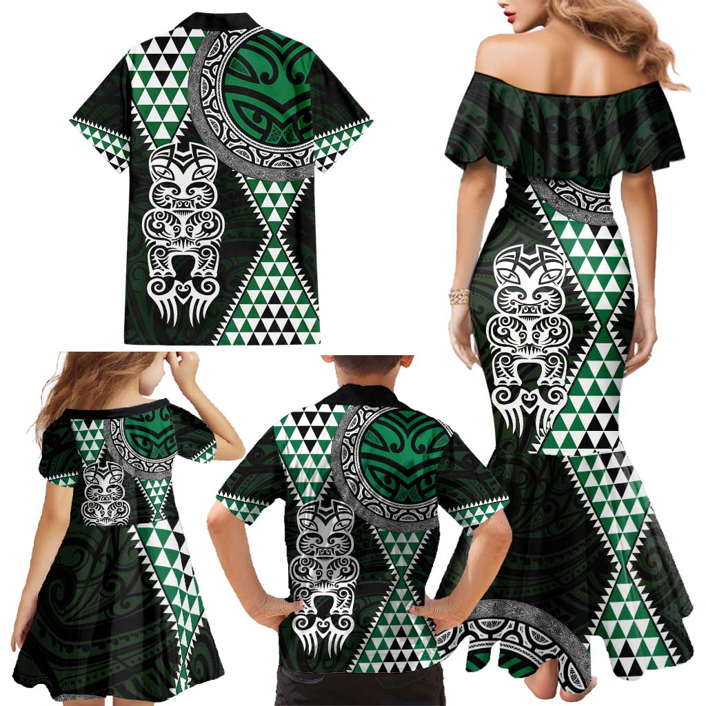 Green Aotearoa Niho Taniwha Family Matching Mermaid Dress and Hawaiian Shirt Maori Mythology Tooth - Taniko Motifs LT14 - Polynesian Pride
