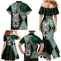 Green Aotearoa Niho Taniwha Family Matching Mermaid Dress and Hawaiian Shirt Maori Mythology Tooth - Taniko Motifs LT14 - Polynesian Pride