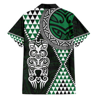 Green Aotearoa Niho Taniwha Family Matching Off Shoulder Short Dress and Hawaiian Shirt Maori Mythology Tooth - Taniko Motifs LT14 - Polynesian Pride