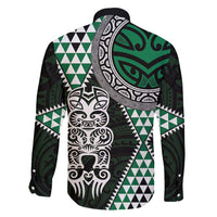 Green Aotearoa Niho Taniwha Family Matching Puletasi and Hawaiian Shirt Maori Mythology Tooth - Taniko Motifs LT14 - Polynesian Pride