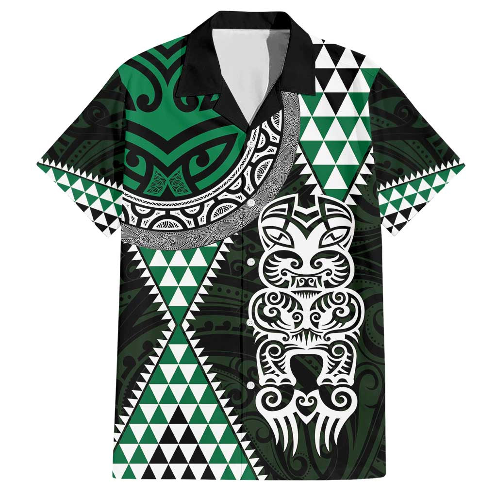 Green Aotearoa Niho Taniwha Family Matching Short Sleeve Bodycon Dress and Hawaiian Shirt Maori Mythology Tooth - Taniko Motifs LT14 Dad's Shirt - Short Sleeve Green - Polynesian Pride
