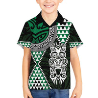 Green Aotearoa Niho Taniwha Family Matching Summer Maxi Dress and Hawaiian Shirt Maori Mythology Tooth - Taniko Motifs LT14 Son's Shirt Green - Polynesian Pride