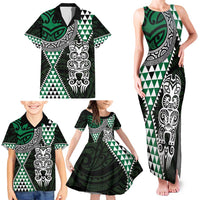 Green Aotearoa Niho Taniwha Family Matching Tank Maxi Dress and Hawaiian Shirt Maori Mythology Tooth - Taniko Motifs LT14 - Polynesian Pride