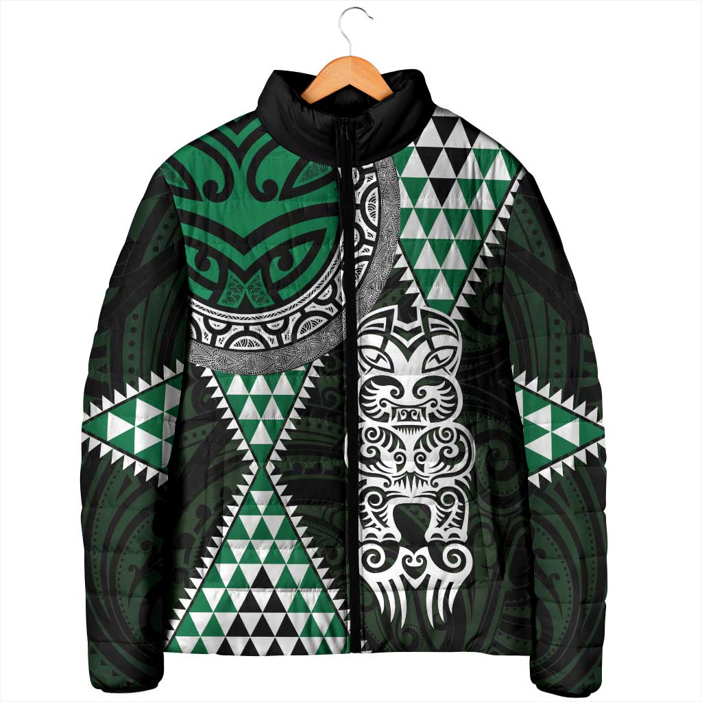 Green Aotearoa Niho Taniwha Padded Jacket Maori Mythology Tooth - Taniko Motifs - Polynesian Pride