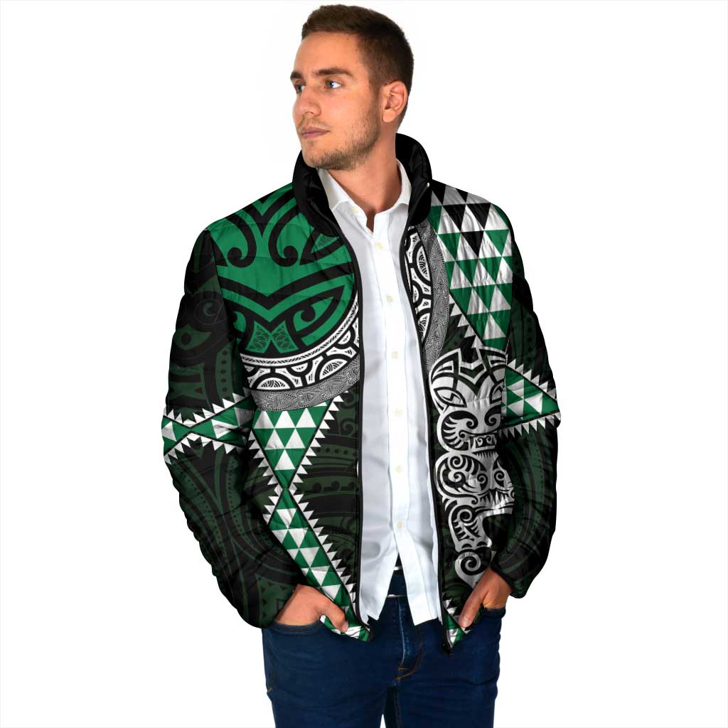 Green Aotearoa Niho Taniwha Padded Jacket Maori Mythology Tooth - Taniko Motifs - Polynesian Pride