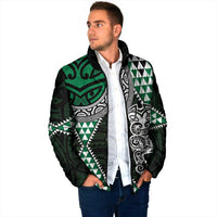 Green Aotearoa Niho Taniwha Padded Jacket Maori Mythology Tooth - Taniko Motifs - Polynesian Pride