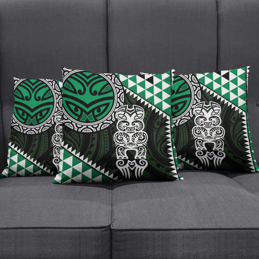 Green Aotearoa Niho Taniwha Pillow Cover Maori Mythology Tooth - Taniko Motifs - Polynesian Pride