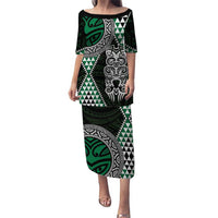 Green Aotearoa Niho Taniwha Puletasi Maori Mythology Tooth - Taniko Motifs LT14 Long Dress Green - Polynesian Pride