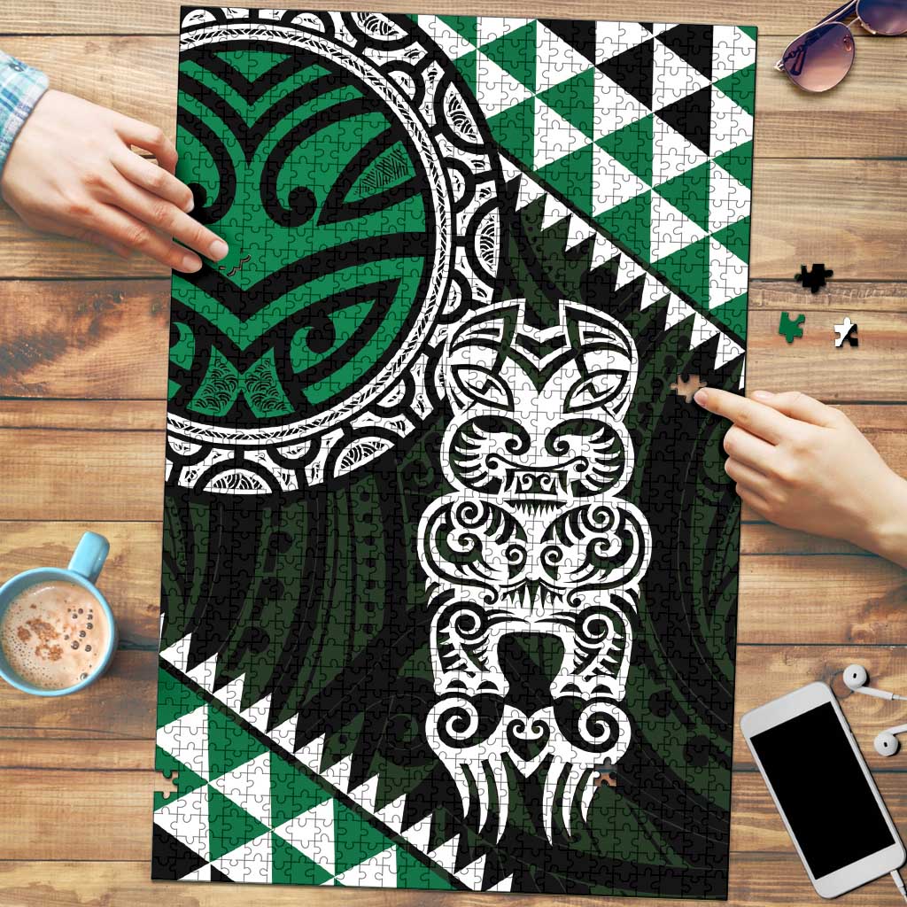 Green Aotearoa Niho Taniwha Puzzle Maori Mythology Tooth - Taniko Motifs - Polynesian Pride