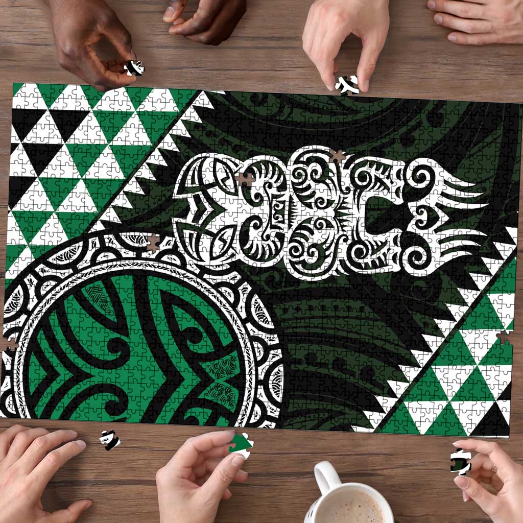 Green Aotearoa Niho Taniwha Puzzle Maori Mythology Tooth - Taniko Motifs - Polynesian Pride