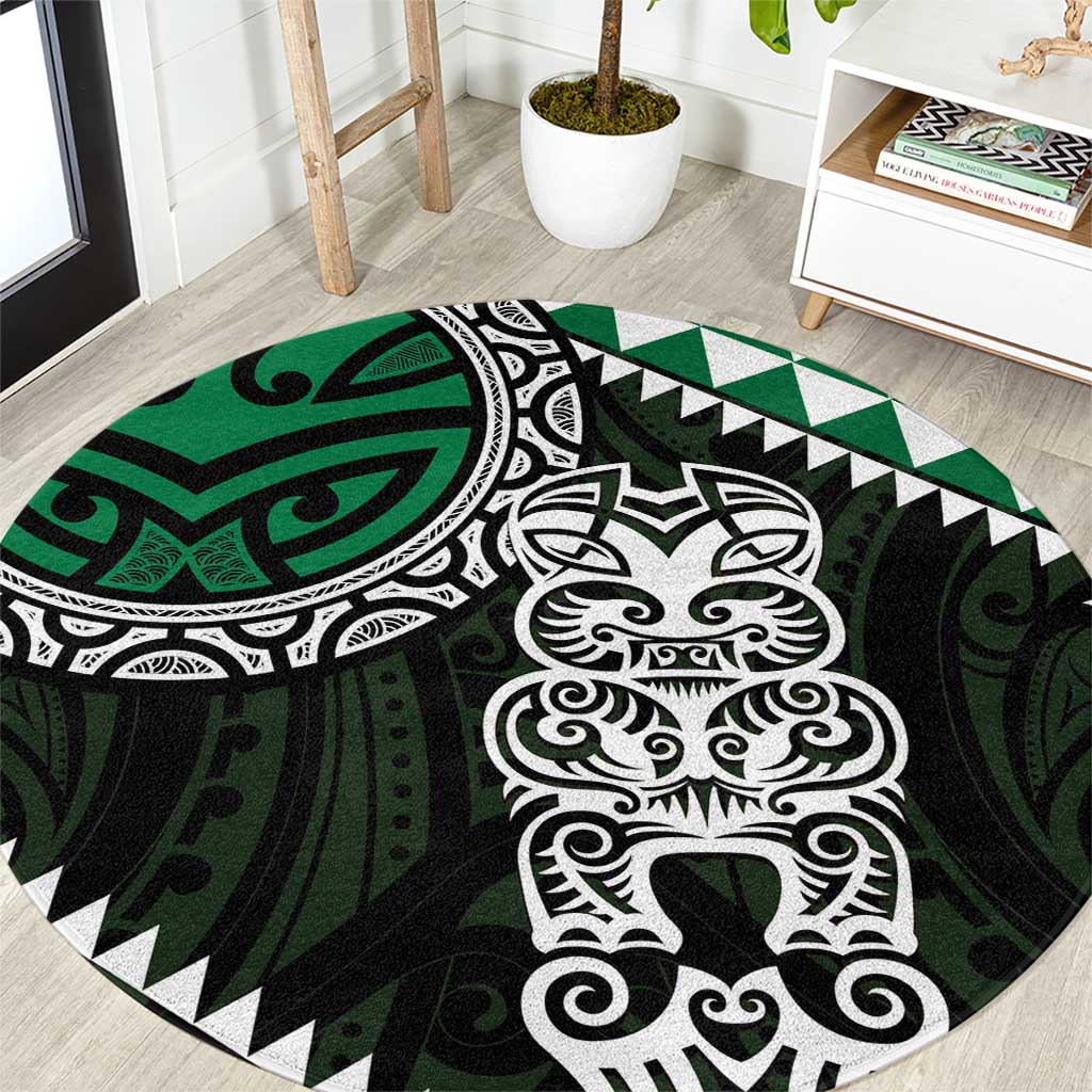 Green Aotearoa Niho Taniwha Round Carpet Maori Mythology Tooth - Taniko Motifs LT14 Green - Polynesian Pride