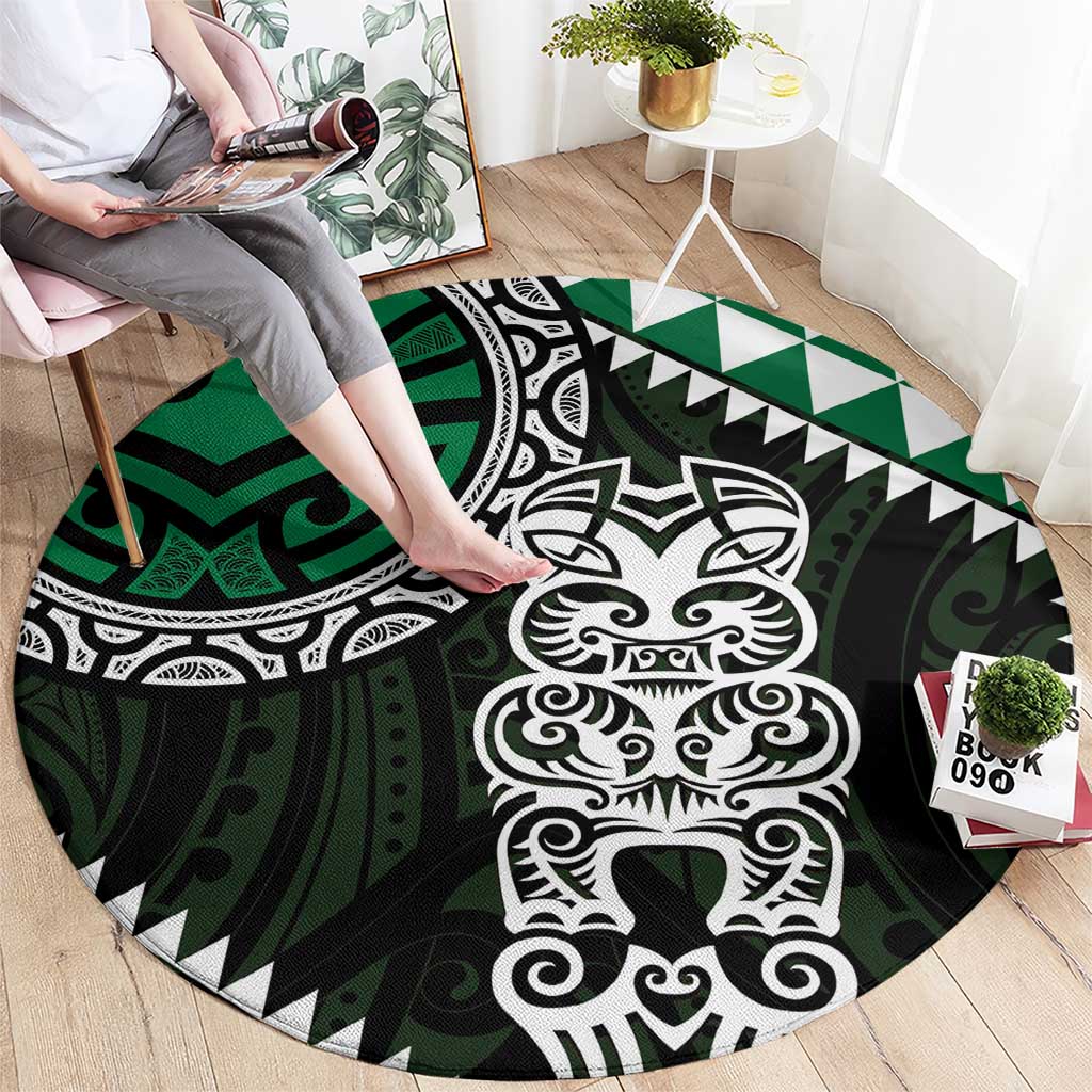 Green Aotearoa Niho Taniwha Round Carpet Maori Mythology Tooth - Taniko Motifs LT14 - Polynesian Pride