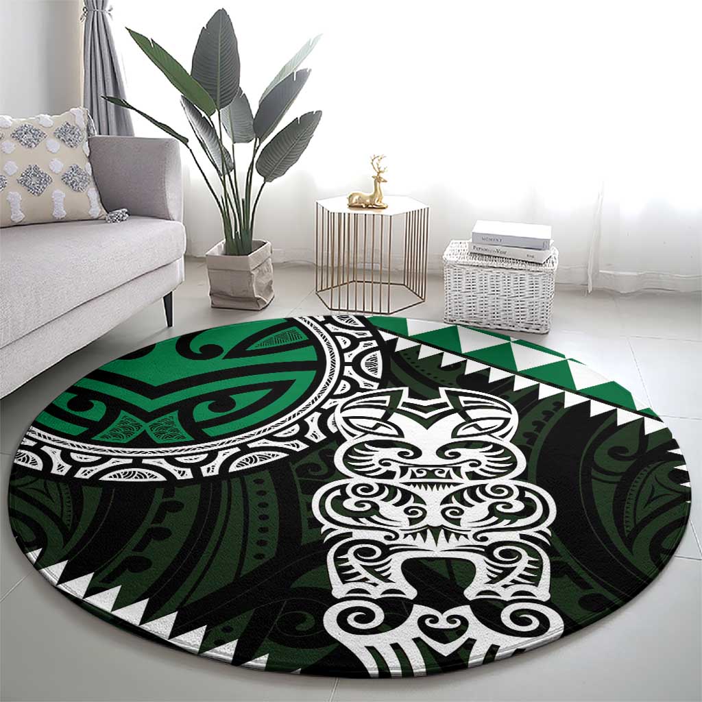 Green Aotearoa Niho Taniwha Round Carpet Maori Mythology Tooth - Taniko Motifs LT14 - Polynesian Pride