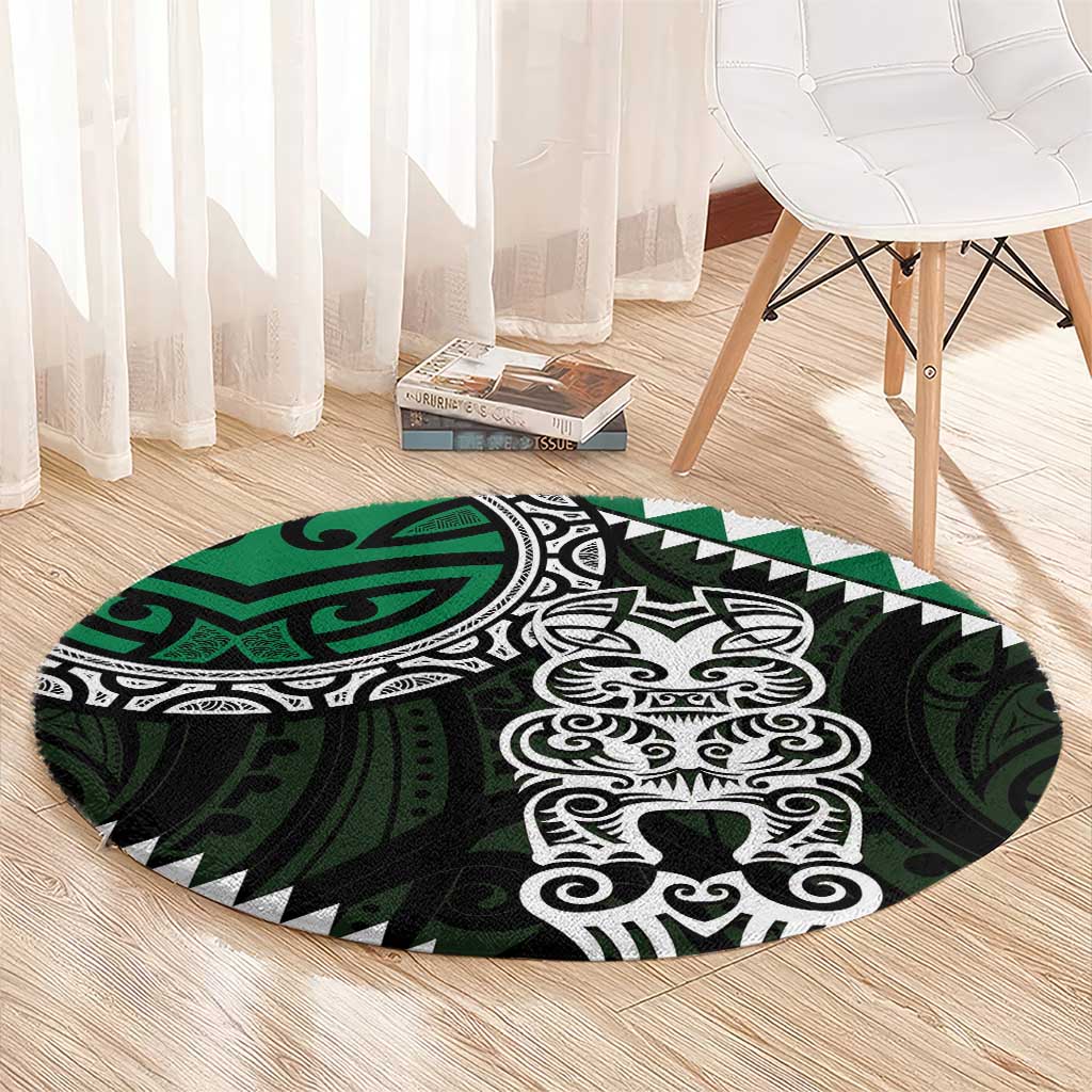 Green Aotearoa Niho Taniwha Round Carpet Maori Mythology Tooth - Taniko Motifs LT14 - Polynesian Pride